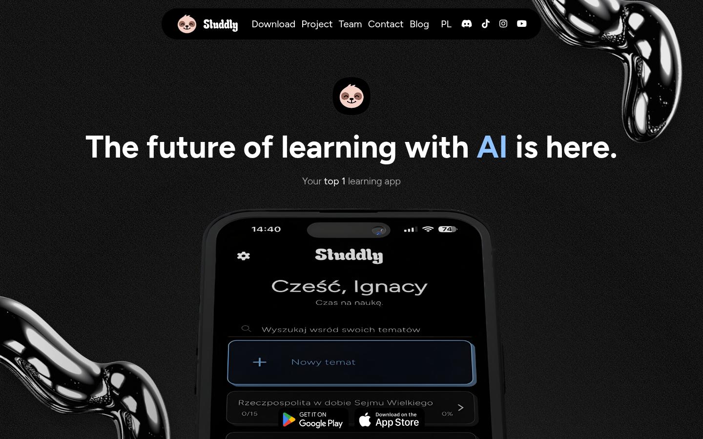 Studdly app landing page